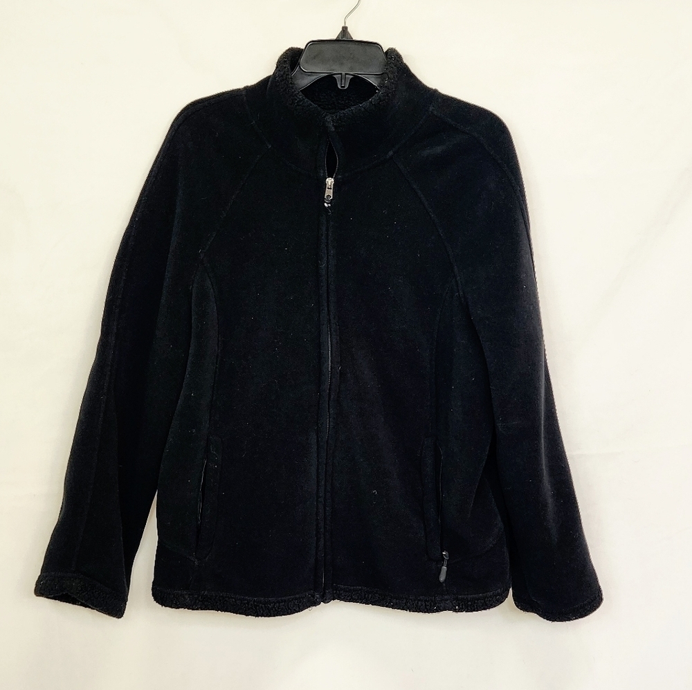 GreenTea Black Fleece Mock Neck Zip Up Jacket